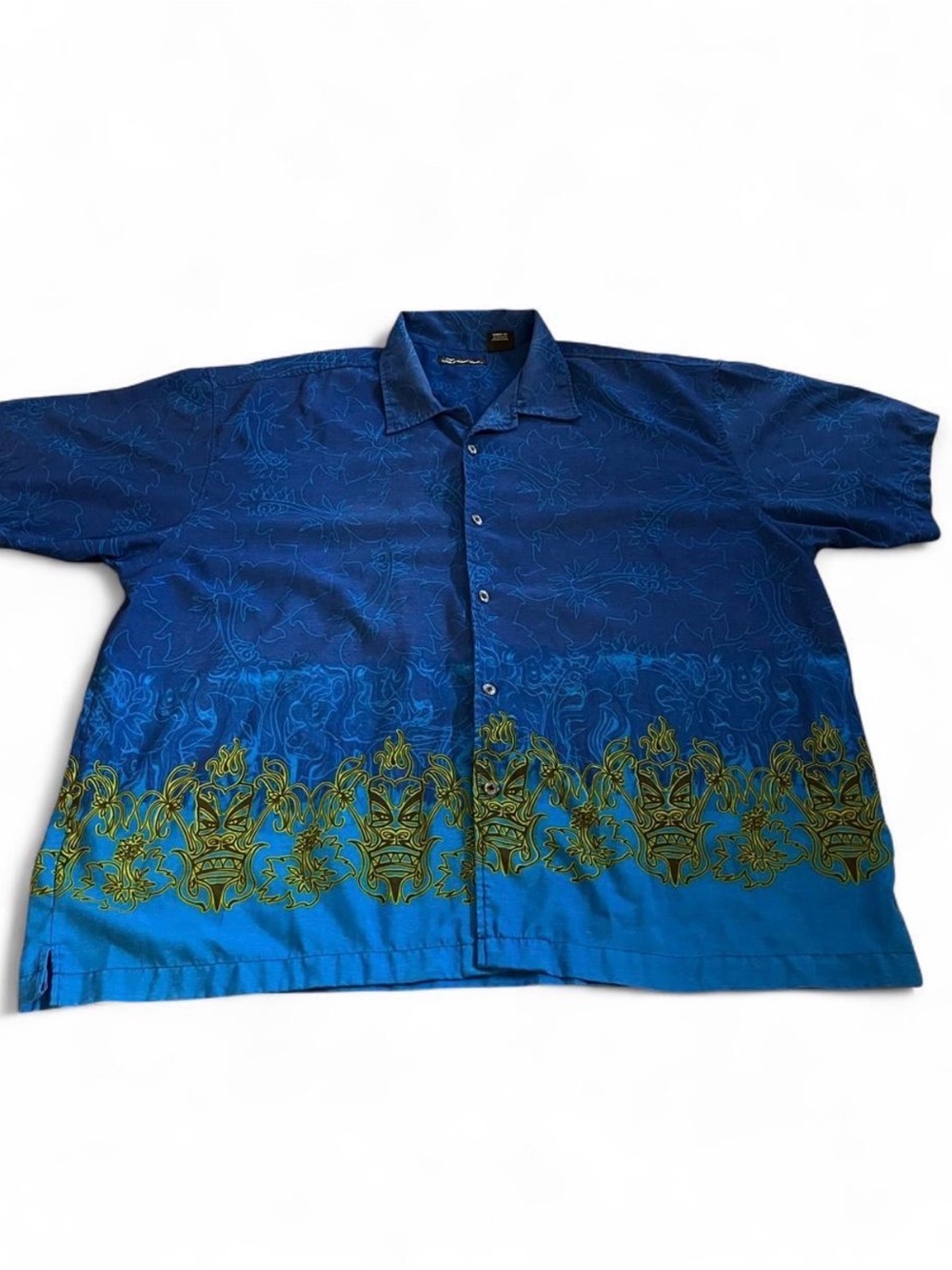 Vintage Y2K No Boundaries Shirt Size 3XL Blue Button Up Hawaiian Tiki
